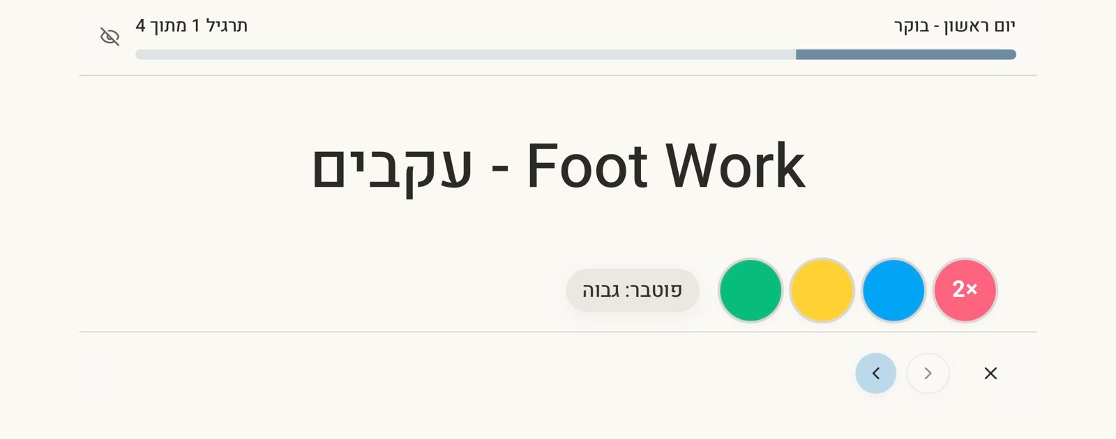 תצוגת הלייב של Contra - שם התרגיל, הקפיצים והדגשים גלויים במהלך השיעור